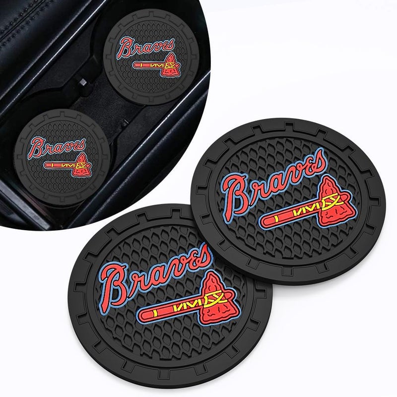 EMIJOY Braves Car Cup Holder Coasters for Baseball Fans,Atlanta Braves Car Coasters for Vehicle Drink Holder,Baseball Stuffs Braves Car Cup Holder Insert,Souvenir/Gifts for Baseball Fans,Car Cup Mat - Image 1